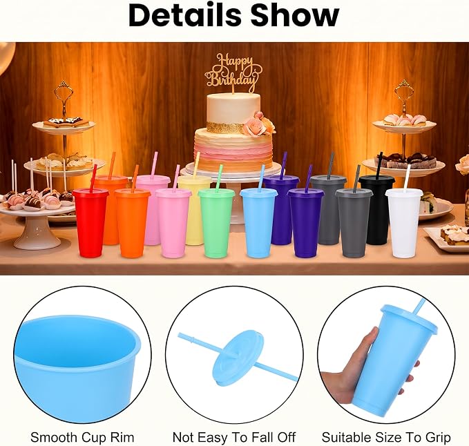 30 Pack Plastic Tumblers with Lids and Straw, Reusable Black Tumblers Bulk - Image 3