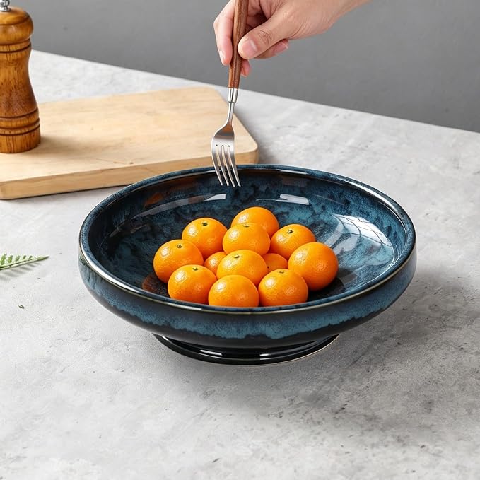 Ceramic Fruit Bowl for Kitchen Counter, Decorative Pedestal Bowl for Table - Image 3