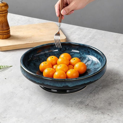 Ceramic Fruit Bowl for Kitchen Counter, Decorative Pedestal Bowl for Table - Image 3