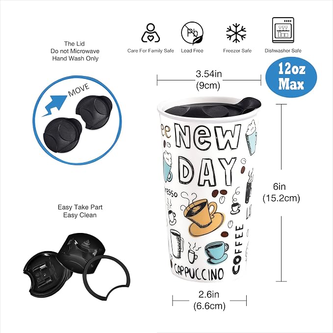 Ceramic Travel Coffee Mug, 12 oz, Travel Mug - Image 2