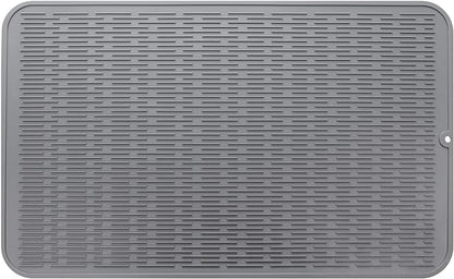 Silicone Dish Drying Mat for Multiple Usage,Easy clean,Eco-friendly,Heat-resistant Silicone Mat for Kitchen Counter or Sink,Refrigerator or Drawer Liner Grey 3XL 28 inches x 18 inches