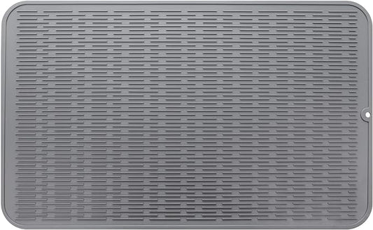 Silicone Dish Drying Mat for Multiple Usage,Easy clean,Eco-friendly,Heat-resistant Silicone Mat for Kitchen Counter or Sink,Refrigerator or Drawer Liner Grey 3XL 28 inches x 18 inches