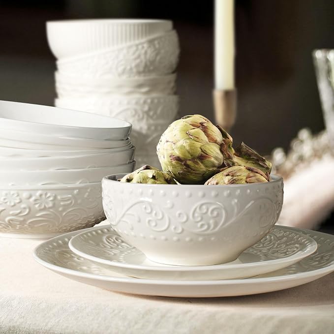 Ceramic Cereal Bowls 26 oz, Embossment Soup Bowls Set of 4, Dishwasher - Image 7