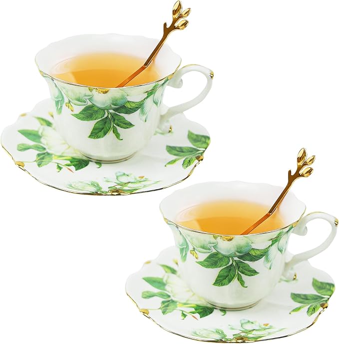 Country Roses Porcelain Tea Cup and Saucer Set by Unknown