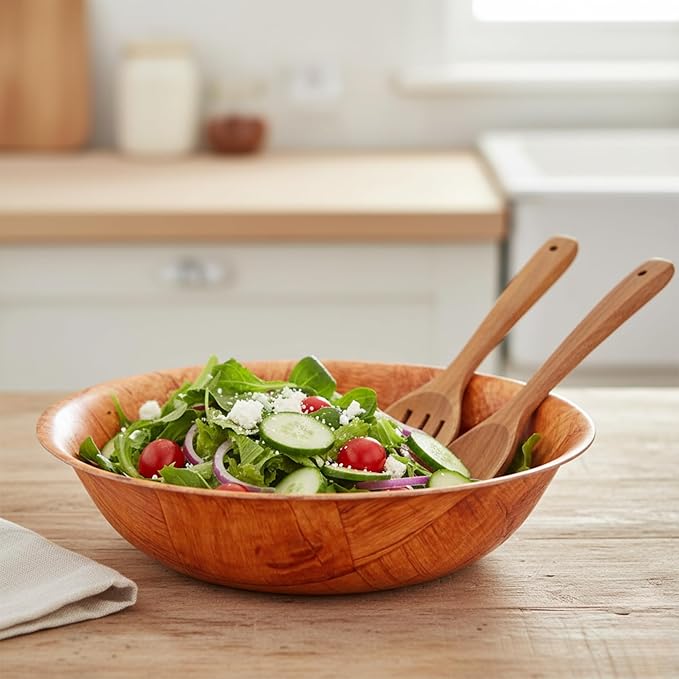 Fonteme|Winco 10-inch Wooden Serving Bowl, Set Of 6 | Round | Stackable | EZ To Wash | Great For Salads, Fruits, Snacks, And More [6PK]