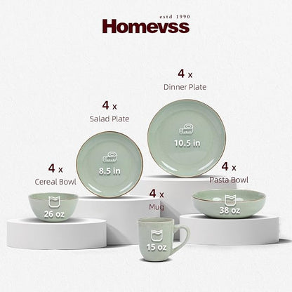 Eur-Nordic Shape Raising Rim 20pc Dinnerware Set, Shiny Glaze Green - Image 2
