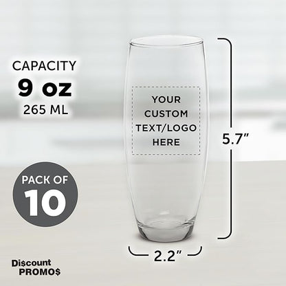 DISCOUNT PROMOS 10 ARC Stemless Champagne Flutes Set, 9 oz. - Customizable Text, Logo - Cachet, Glassware, Cocktails - Clear