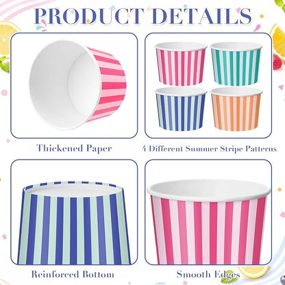 CHENGU 60 Pcs 9 oz Summer Striped Paper Snack Cups Disposable, Colorful - Image 5