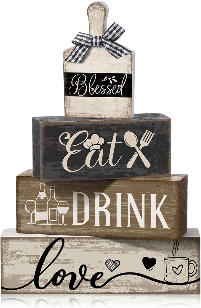 Moucuny 4 Pcs Farmhouse Kitchen Decor Wooden Plate Farmhouse Table Decor Black by Moucuny
