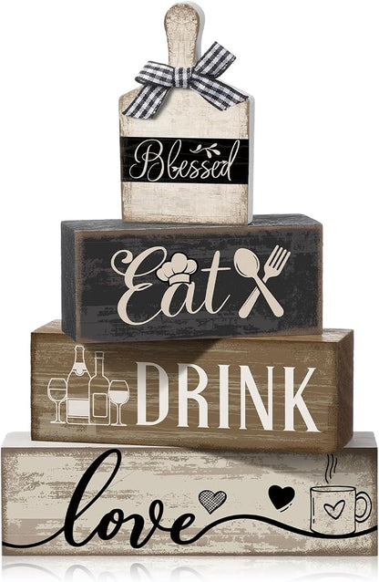 Moucuny 4 Pcs Farmhouse Kitchen Decor Wooden Plate Farmhouse Table Decor Black by Moucuny
