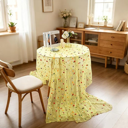 BINBE 12pcs Daisy Spring Table Runner Embroidery Gauze 10FT Florals Seasonal - Image 5