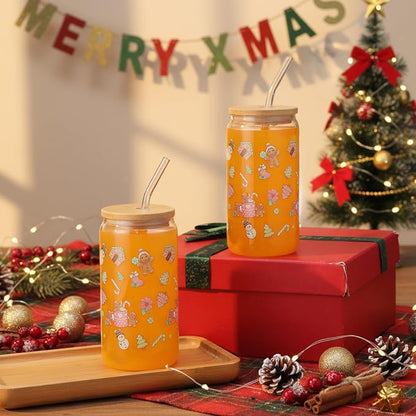 Sliner 2 Pcs Gingerbread Glass Cups Summer Christmas Tumbler - Image 2