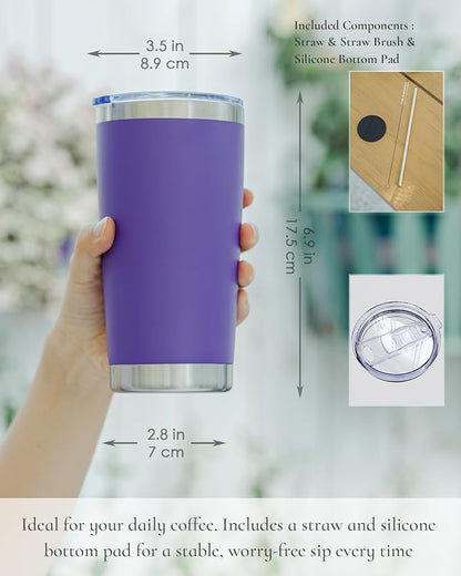 20oz Travel Coffee Tumbler 8 Pack, Lids and Straws, Stainless Steel | Double - Image 3