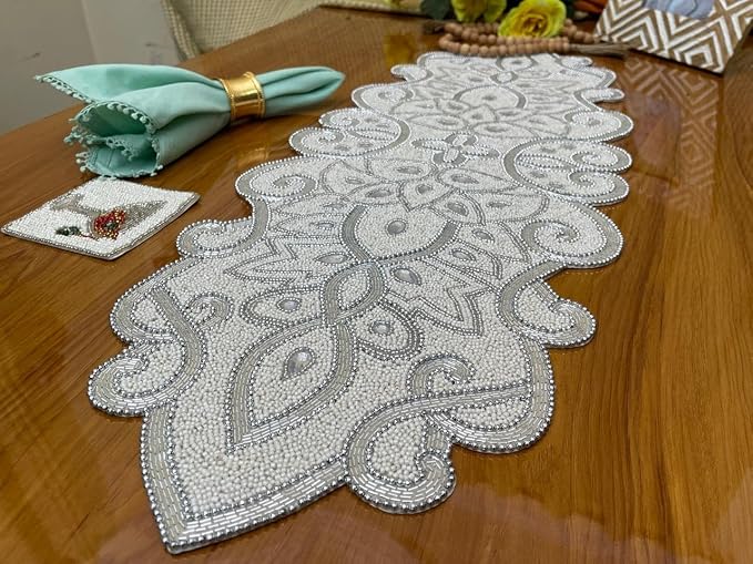 Beaded Table Runner Decorative Hand Glitz Rustic Farmhouse - Image 7