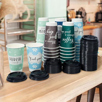 Disposable Coffee Cups with Lids 16 oz, 50 Pack Double-Walled Fun Designs - Image 7