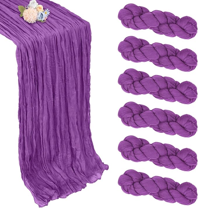 6 Pack Purple Cheesecloth Table Runner 35 x 120 Inch | Boho Gauze Cheese Cloth by Pepmily