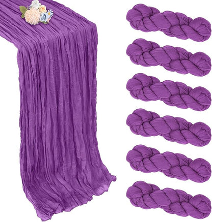 6 Pack Purple Cheesecloth Table Runner 35 x 120 Inch | Boho Gauze Cheese Cloth by Pepmily