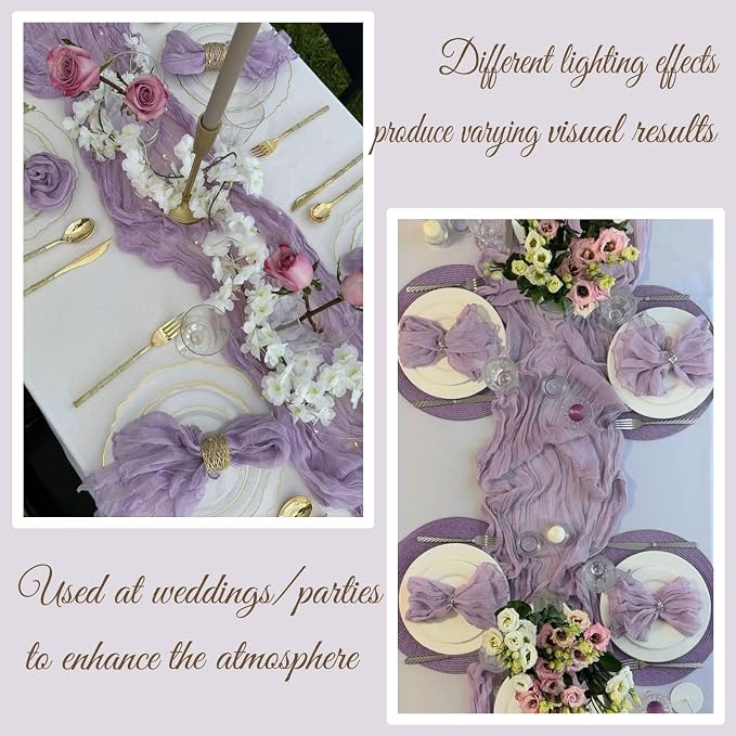 Purple Cheesecloth Table Runner 13.3FT Long Boho Gauze Sheer Fabric Table - Image 7