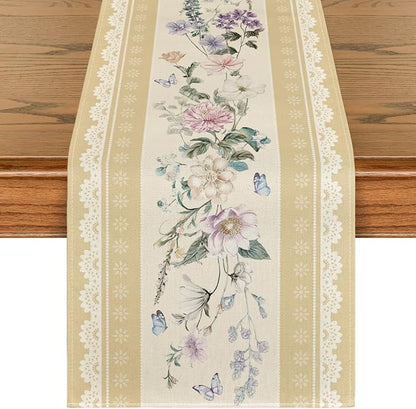 Artoid Mode Yellow Printed Lace Floral 210 GSM Spring Table Runner, Seasonal by ArtoidMode