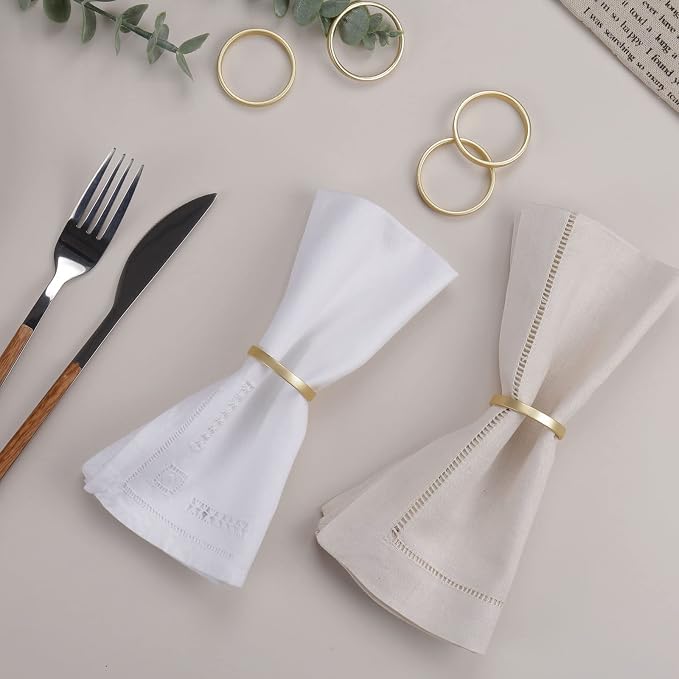 Cuff Brushed Gold Circle Napkin Rings Set of 12, Simple Modernist Napkin Ring - Image 2