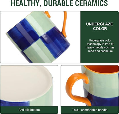 Koja Colorful Hand Painted Ceramic Mugs, 16 oz, Dishwasher Safe | Also - Image 3