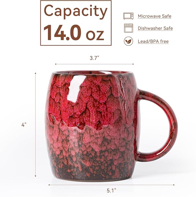 Rustic Red Ceramic Coffee Mug 14oz - Image 6
