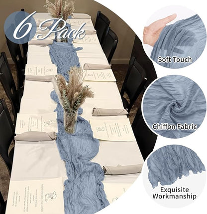 6 Pack Dusty Blue Cheesecloth Table Runner 20 x 120 Inch Gauze Table Runner - Image 3