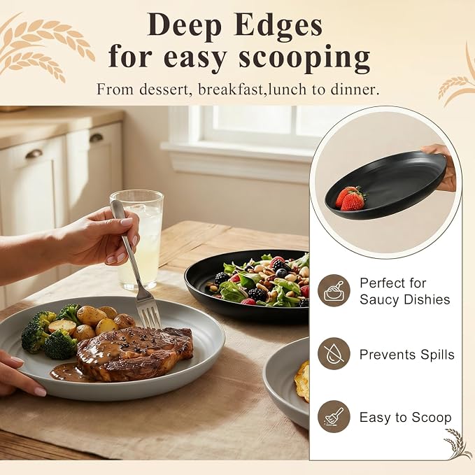 Salad Plates Set of 8, Unbreakable Wheat Straw Plates 9 Inch, Microwavable - Image 5