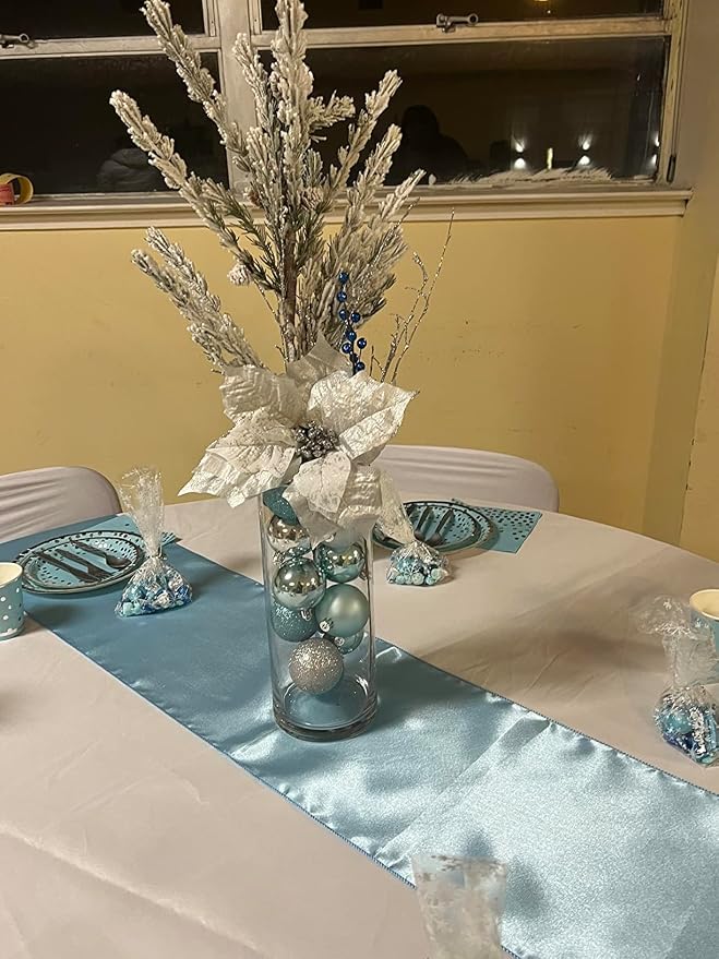 10PCS Baby Blue Satin Table Runner 12 x 108 Inches - Image 5