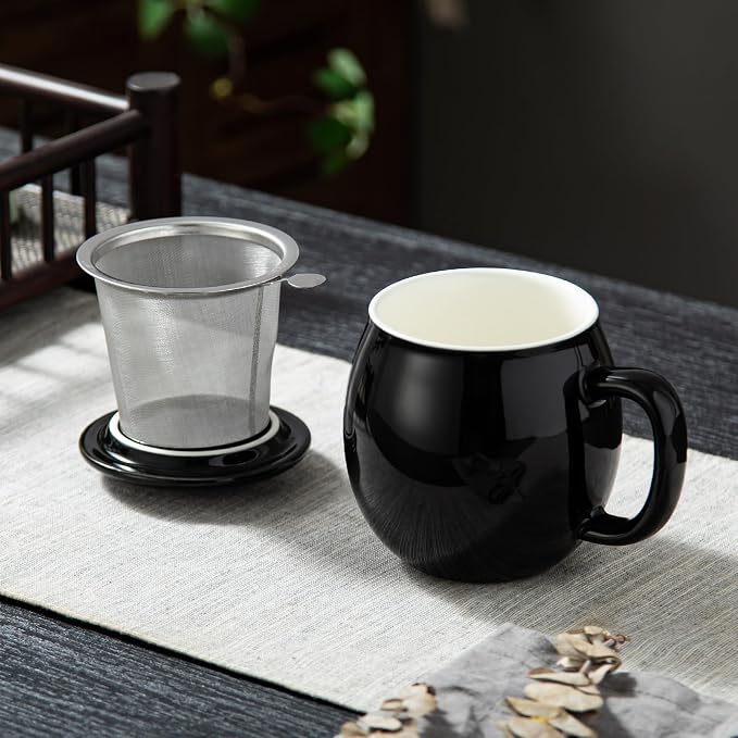 Yundu 12 OZ Brilliant Black Ceramics Teacup - Image 2
