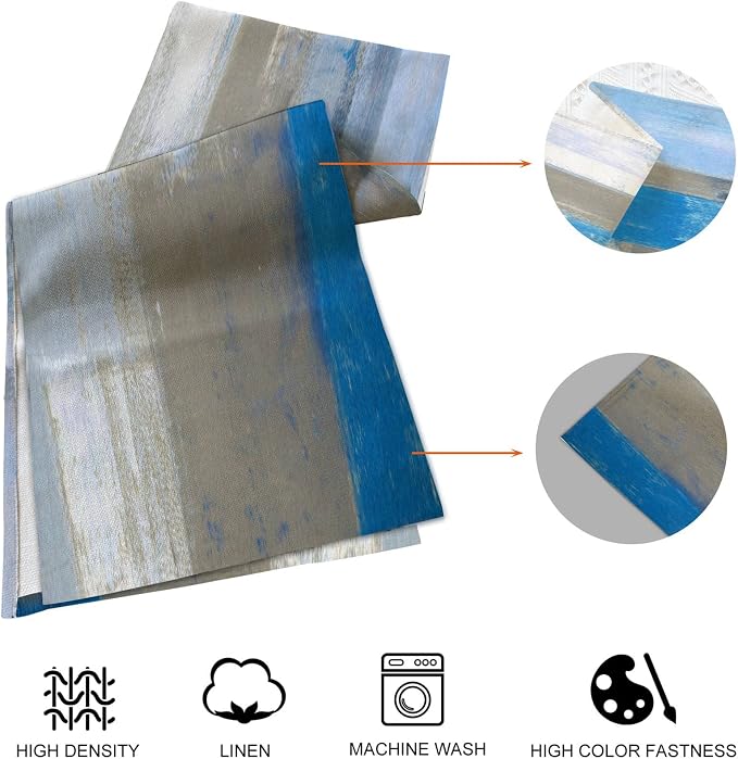 Light Blue Grey Table Runner & Placemats Set, Linen 108" Long | Abstract - Image 4