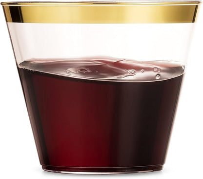 Munfix 100 9 Oz Clear Plastic Cups, Old Fashioned Tumblers, Fancy Disposable - Image 2