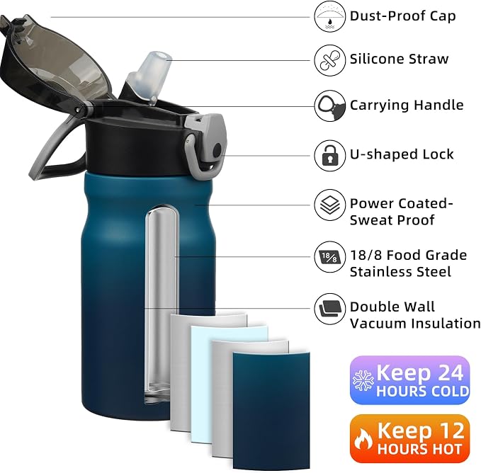 BJPKPK 14 oz Insulated Water Bottle, Stainless Steel Flask | Leak Proof Locking - Image 2