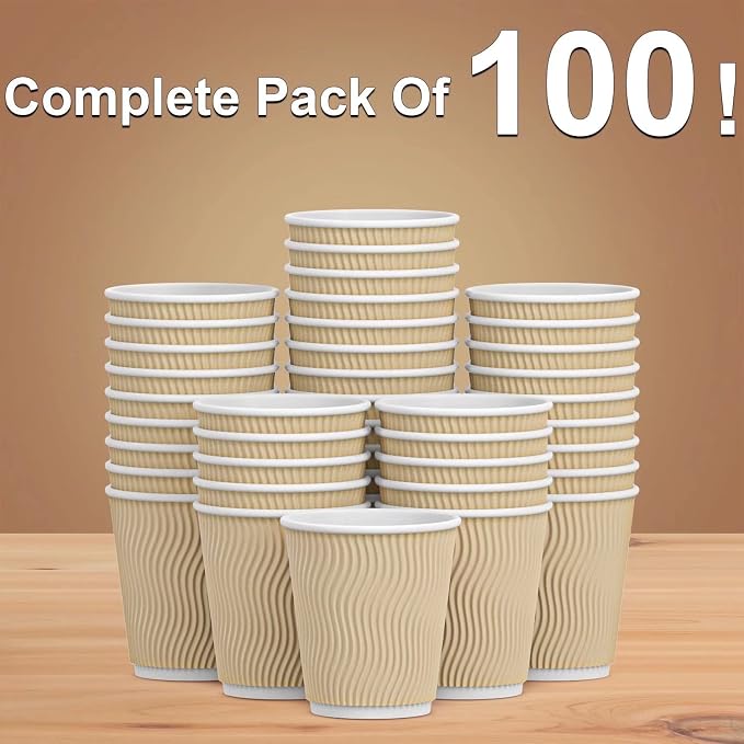Hot 8 oz Disposable Insulated Corrugated Sleeve Ripple Wall Paper Coffee Cups - Image 7