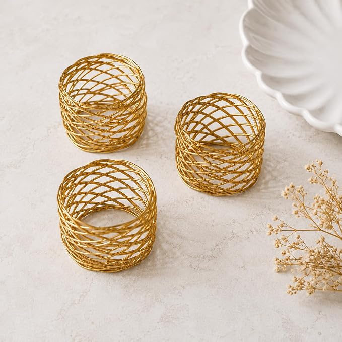 ALPHA Living HOME Gold Napkin Rings 12 Set of Premium 100% Metal, - Image 3