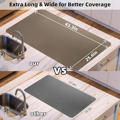 KVK 43.3×25.6in Silicone Mats for Kitchen Counter - Extra Large Silicone Mat Heat Resistant - Glossy Bottom Non Slip - Universal Painting Craft Resin Mat Table Countertop Protector, Camel