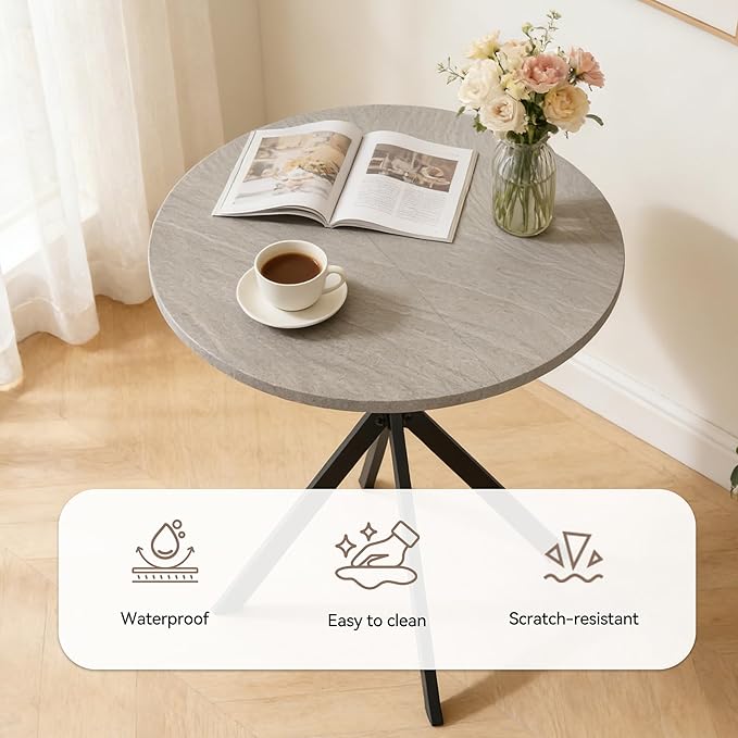 31.5" Round Dining Table Chairs Set for 2, Small Dining Table Chairs Set Space-Saving, Small Dinette Sets for 2 for Kitchen Dining Room Apartment(Gray Table +Brown Chairs)