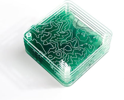 Deer Valley, UT 3D Contour Map Glass Drink Coasters of Mountains, Ski Resort, Set of 6 with Holder, Housewarming Birthday Gifts, Home Decor