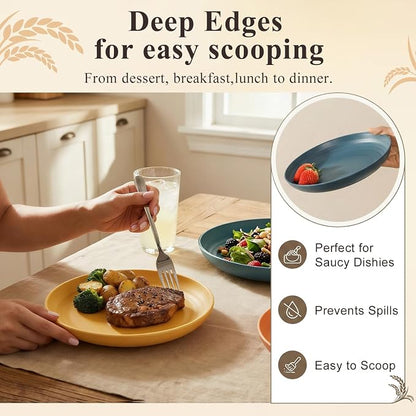 Wheat Straw Plate 8 Inch, Unbreakable Dinner Plates Set of 8, Microwave & - Image 5