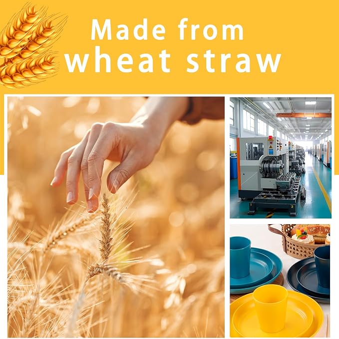 Rubtlamp Wheat Straw Dinnerware Set, Plastic Plates Set Reusable Include Dinner - Image 9