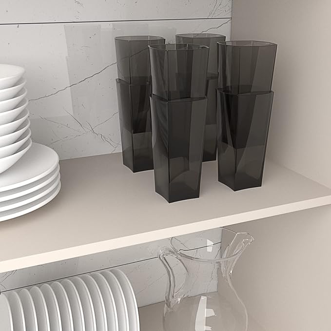Goldmeet Black Glass Cups Set of 8, 20oz Shatterproof Square Tumblers | BPA-Free - Image 6