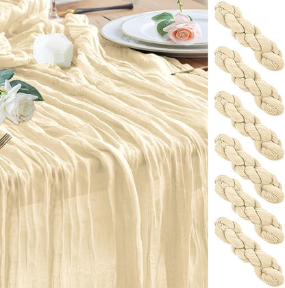 Cheesecloth Table Runner Beige 10FT Boho Gauze Runner, 6 Pack | 120 Inch Cheese by Wokceer