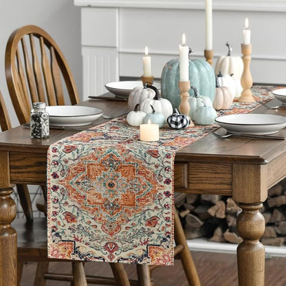 Artoid Mode Boho Bohemia Style Orange Table Runner, Country Rustic Farmhouse - Image 4