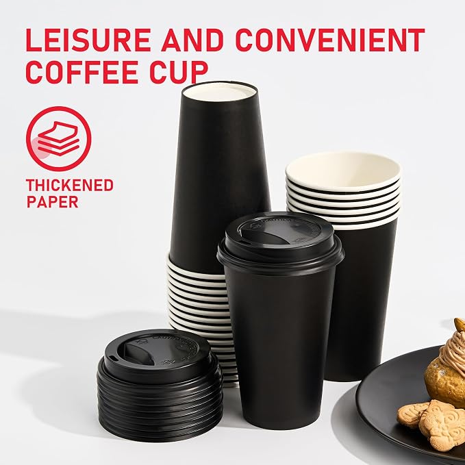16 oz Paper Coffee Cups with Lids 100 Pack, To Go Cups, - Image 2