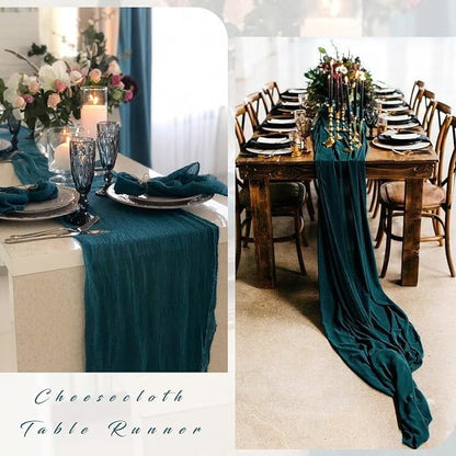 Teal 12 Pieces Cheesecloth Table Runner 10FT Runner - Image 5