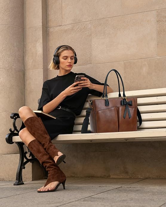 Laptop Tote Bag for Women, Leather Work Tote Bags - Image 2