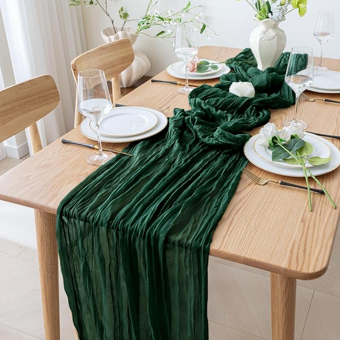 Cheesecloth Table Runner 10FT 3Pcs Emerald Green Boho Gauze Sheer Runners | - Image 8
