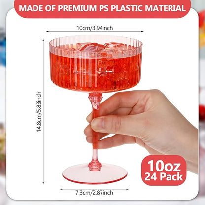 Jingmore 24 Pcs Ribbed Martini Glasses 10 oz Disposable Plastic Vintage Ribbed - Image 2