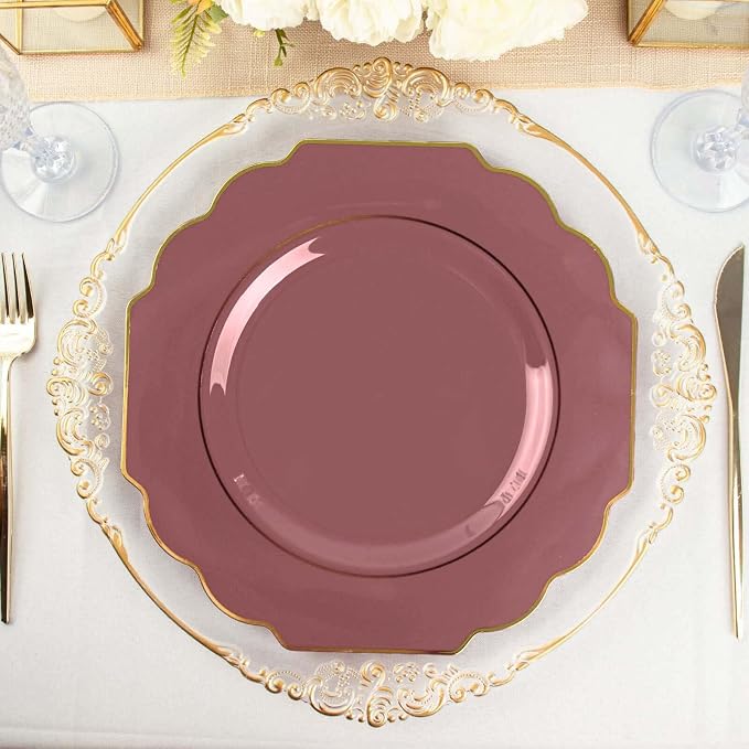 Cinnamon Rose Hard Plastic Dinner Plates, 50 Pack 11" Disposable Round Baroque - Image 6