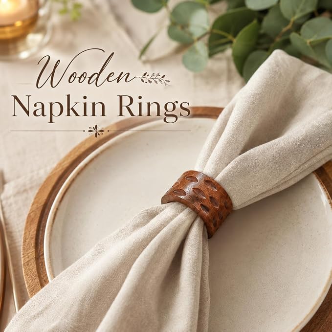 Handcrafted Wooden Napkin Rings Set of 12, Hardwood Dinner Napkin Holders - Image 2